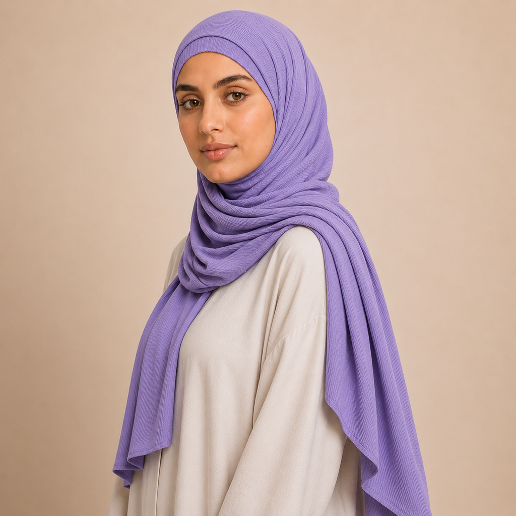 RY233 Lavender Purple Cotton Ribbed Jersey Hijab Scarf – Soft Stretch Breathable Headscarf