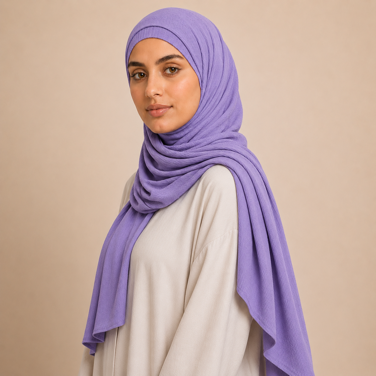 RY233 Lavender Purple Cotton Ribbed Jersey Hijab Scarf – Soft Stretch Breathable Headscarf