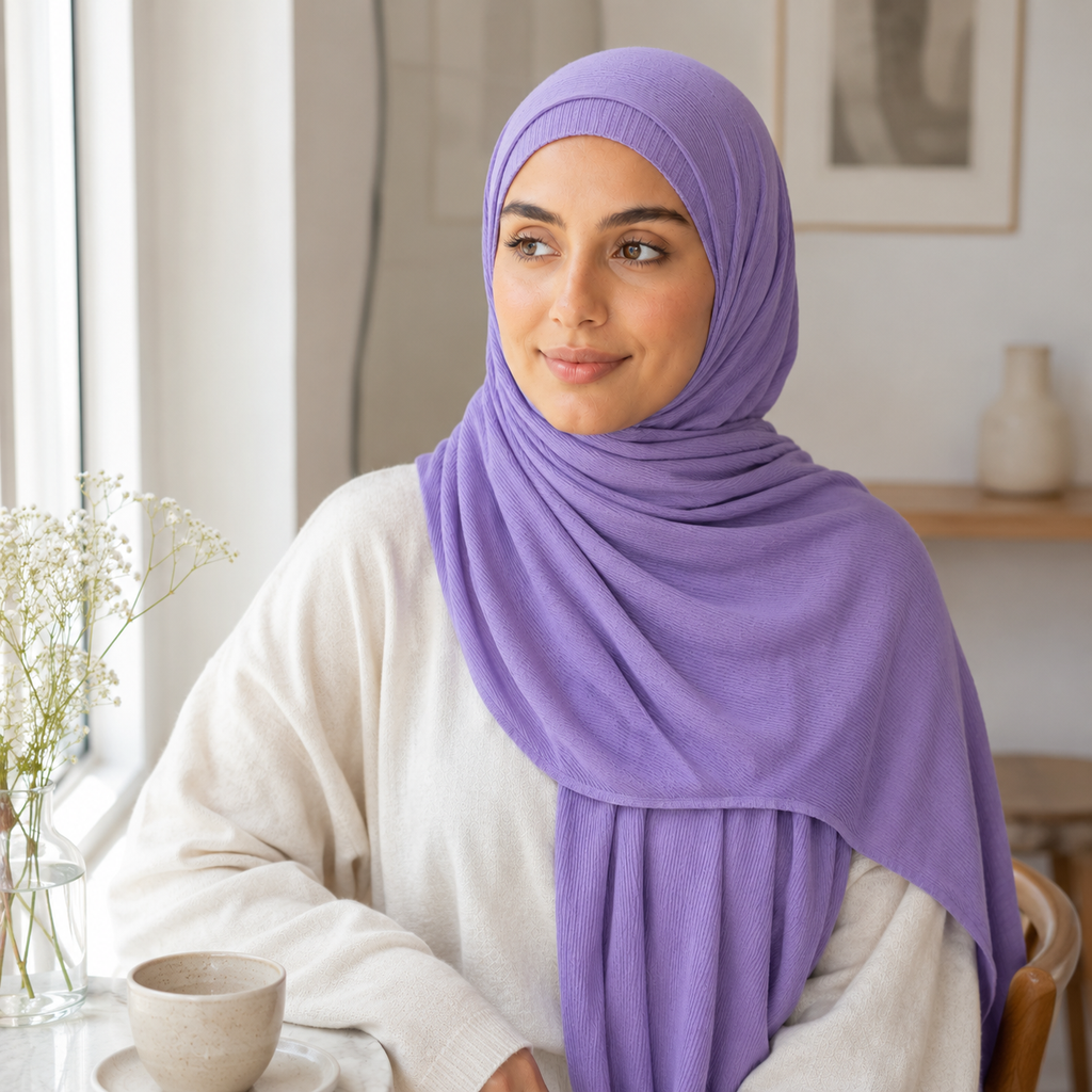 RY233 Lavender Purple Cotton Ribbed Jersey Hijab Scarf – Soft Stretch Breathable Headscarf