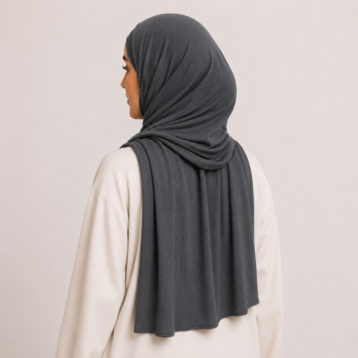 RY234 Charcoal Grey Cotton Ribbed Jersey Hijab Scarf – Soft Stretch Breathable Headscarf