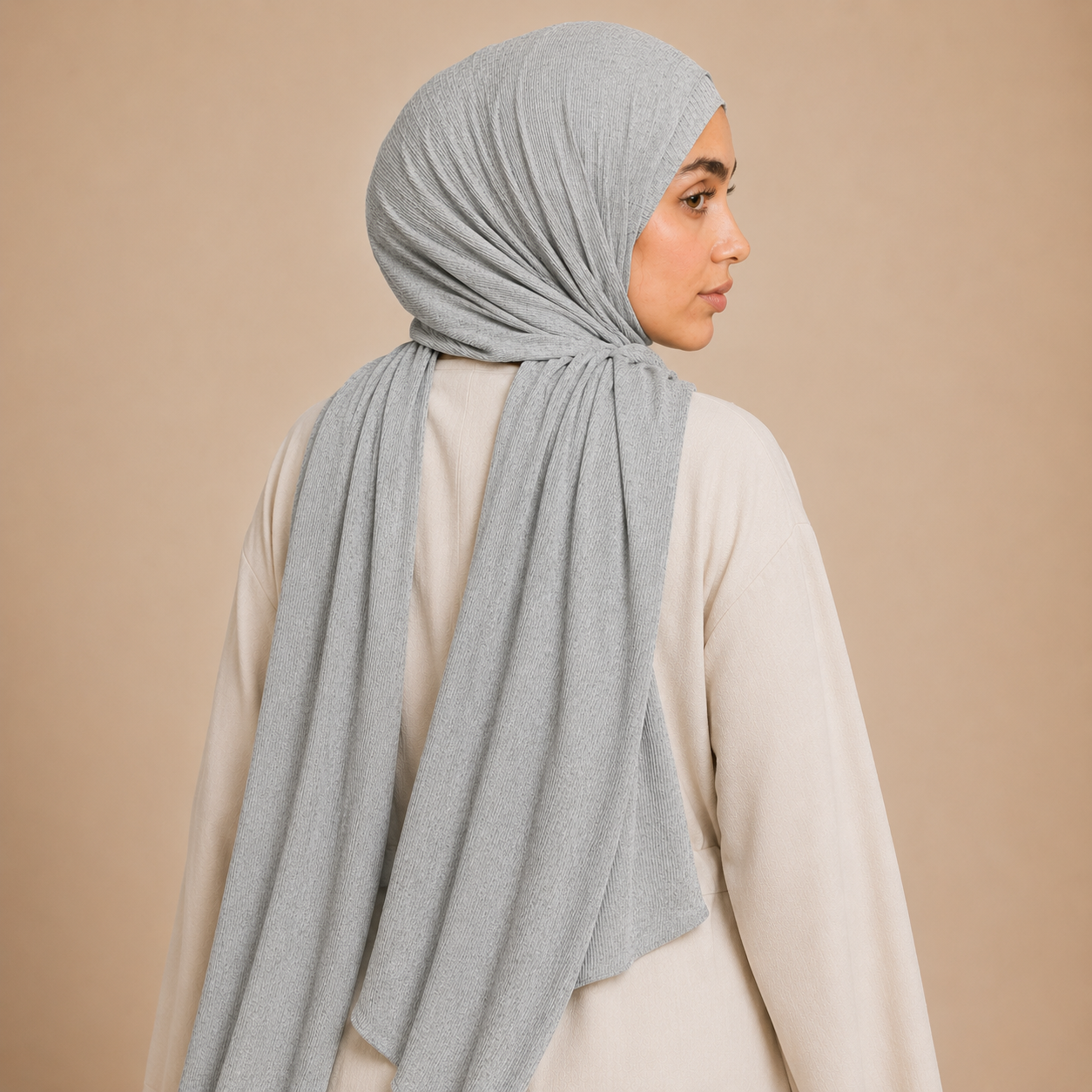 RY235 Light Heather Grey Cotton Ribbed Jersey Hijab Scarf – Soft Stretch Breathable Headscarf