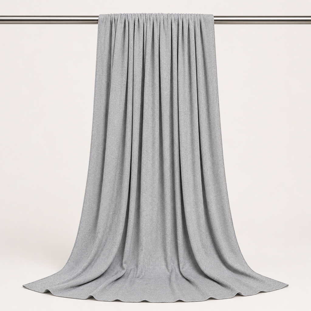 RY235 Light Heather Grey Cotton Ribbed Jersey Hijab Scarf – Soft Stretch Breathable Headscarf