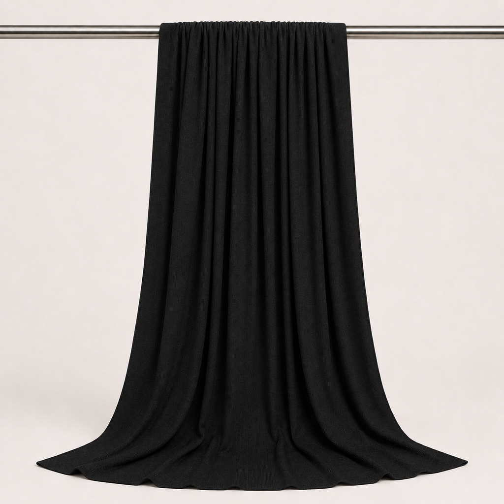 RY236 Black Cotton Ribbed Jersey Hijab Scarf – Soft Stretch Breathable Headscarf