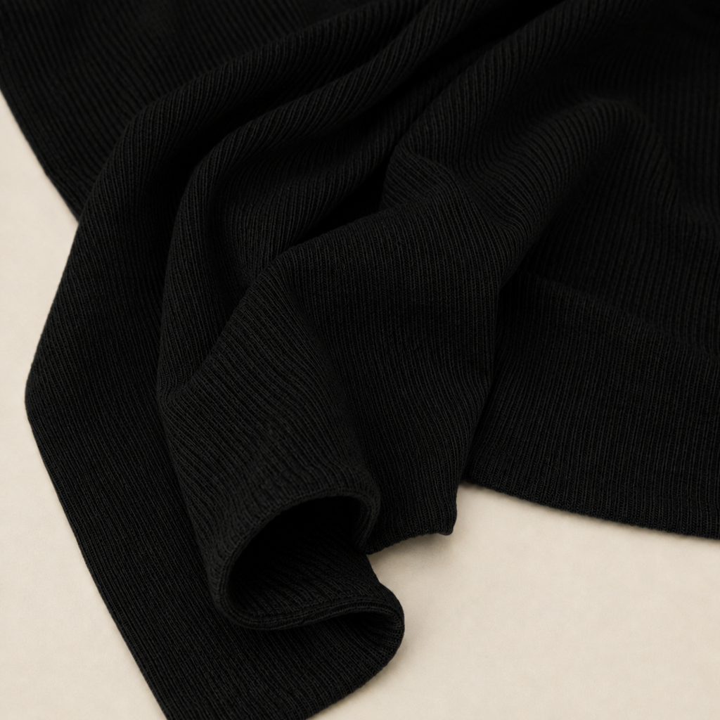 RY236 Black Cotton Ribbed Jersey Hijab Scarf – Soft Stretch Breathable Headscarf