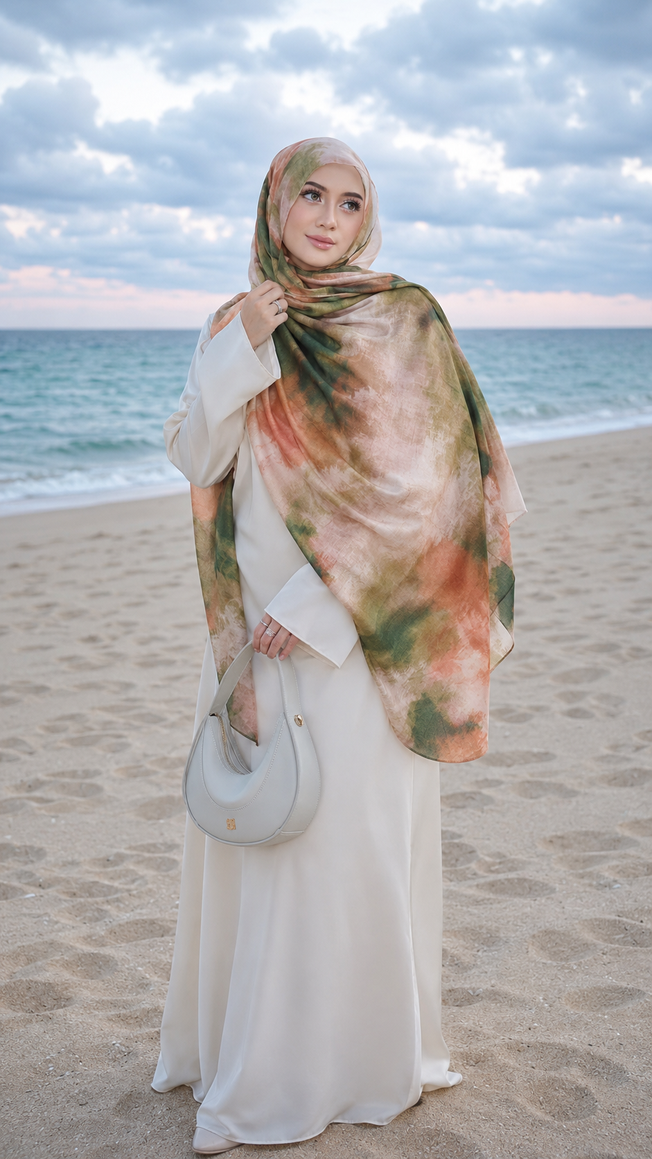RY237 Earthy Olive Liquid Cotton Hijab Scarf – Lightweight Stretch Drape Headscarf