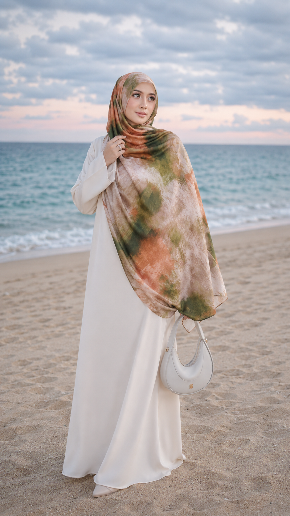 RY237 Earthy Olive Liquid Cotton Hijab Scarf – Lightweight Stretch Drape Headscarf