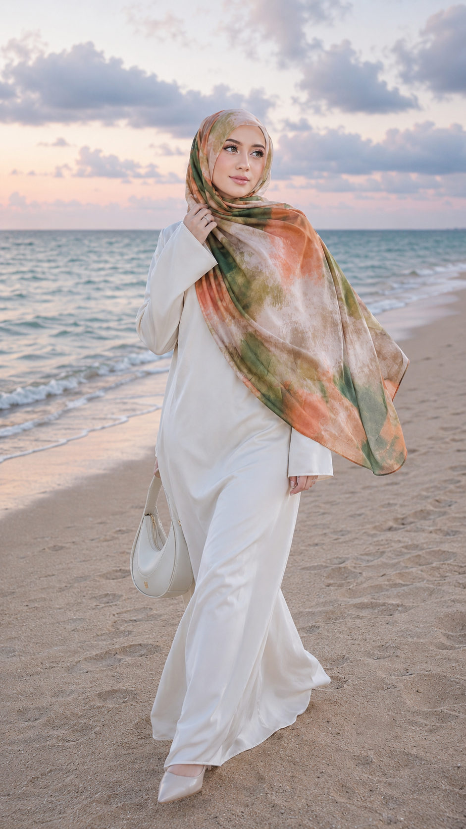 RY237 Earthy Olive Liquid Cotton Hijab Scarf – Lightweight Stretch Drape Headscarf