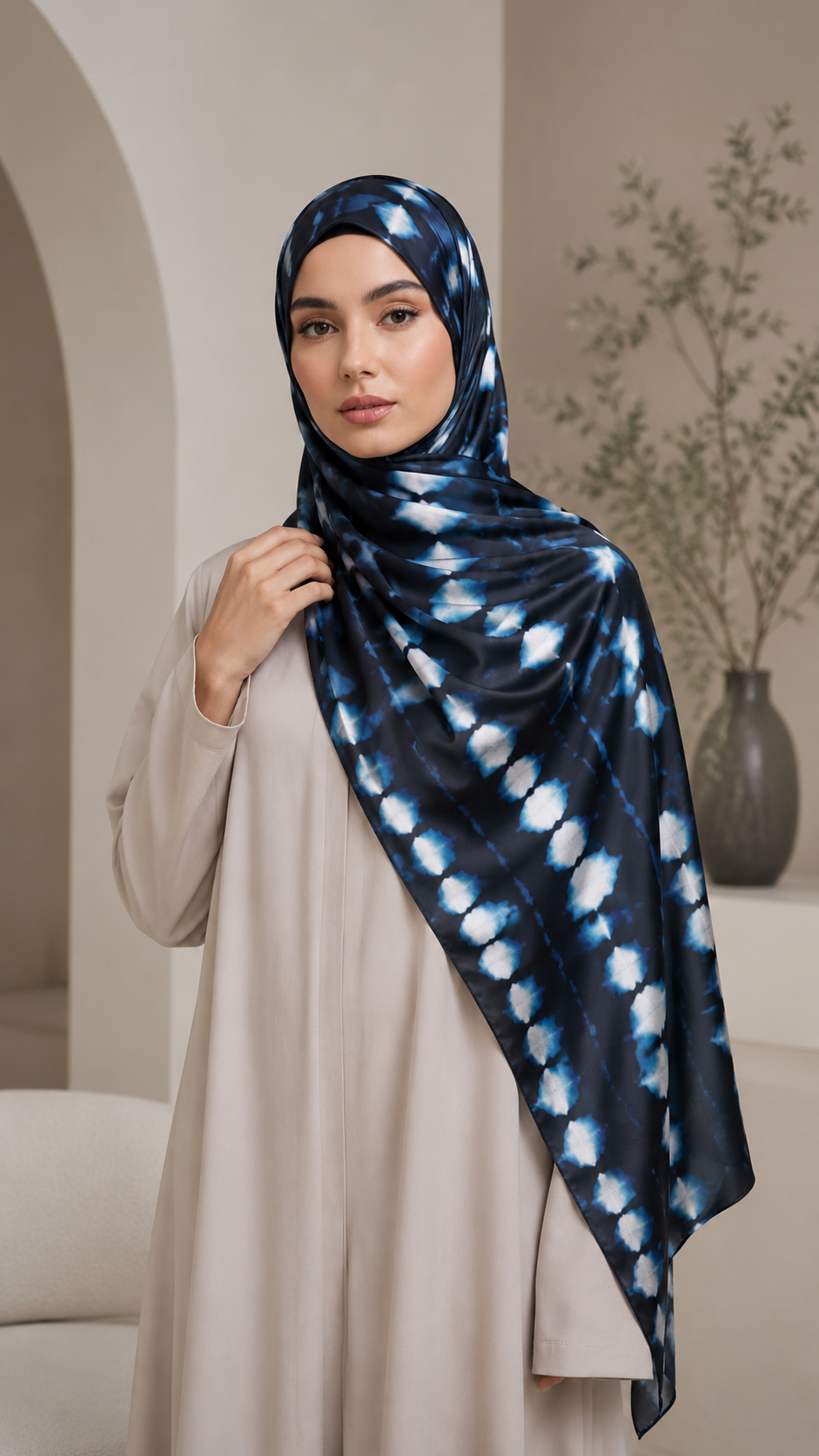 RY240 Black Blue Tie-Dye Liquid Jersey Hijab Scarf – Lightweight Stretch Drape Headscarf