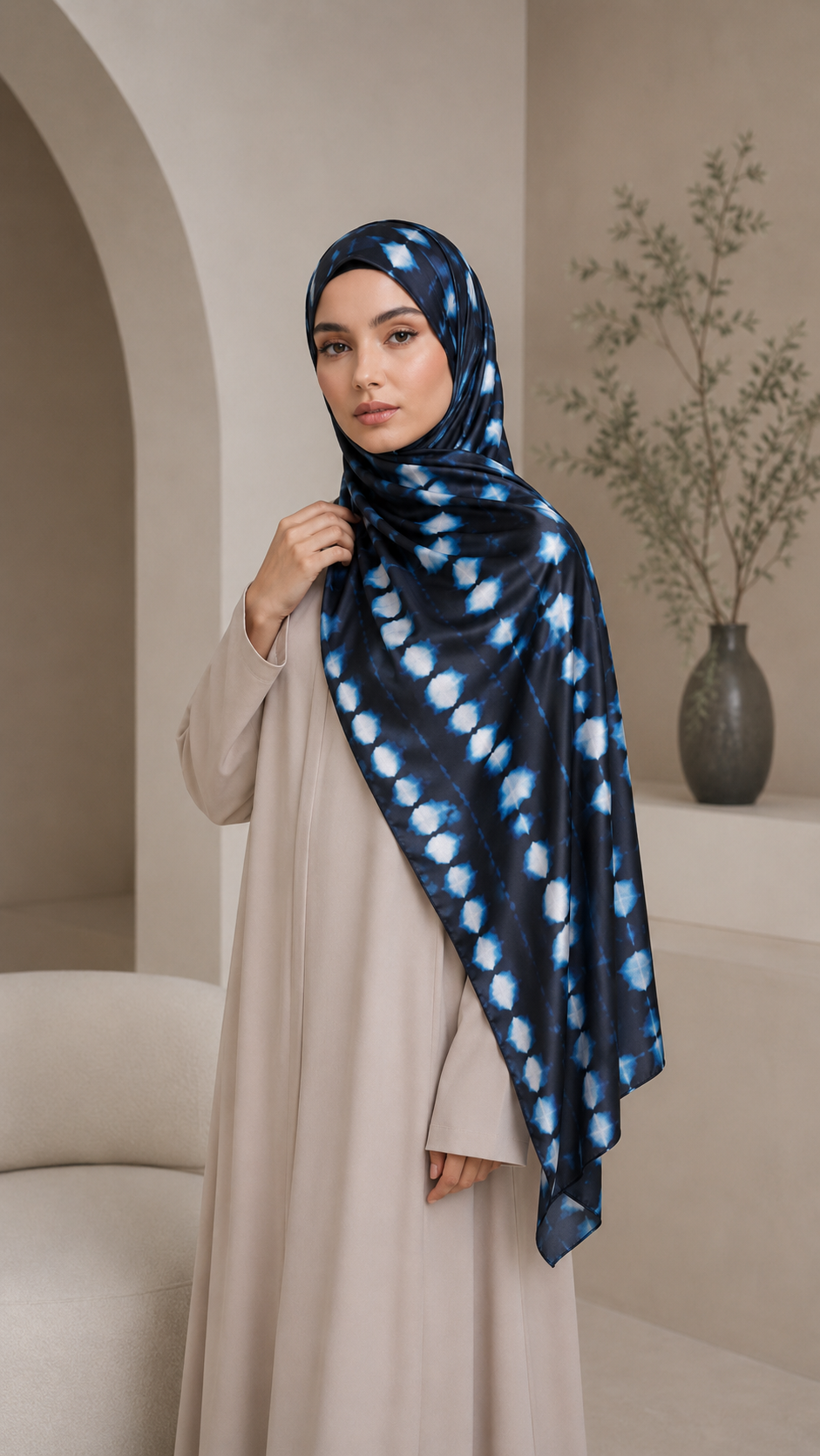 RY240 Black Blue Tie-Dye Liquid Jersey Hijab Scarf – Lightweight Stretch Drape Headscarf