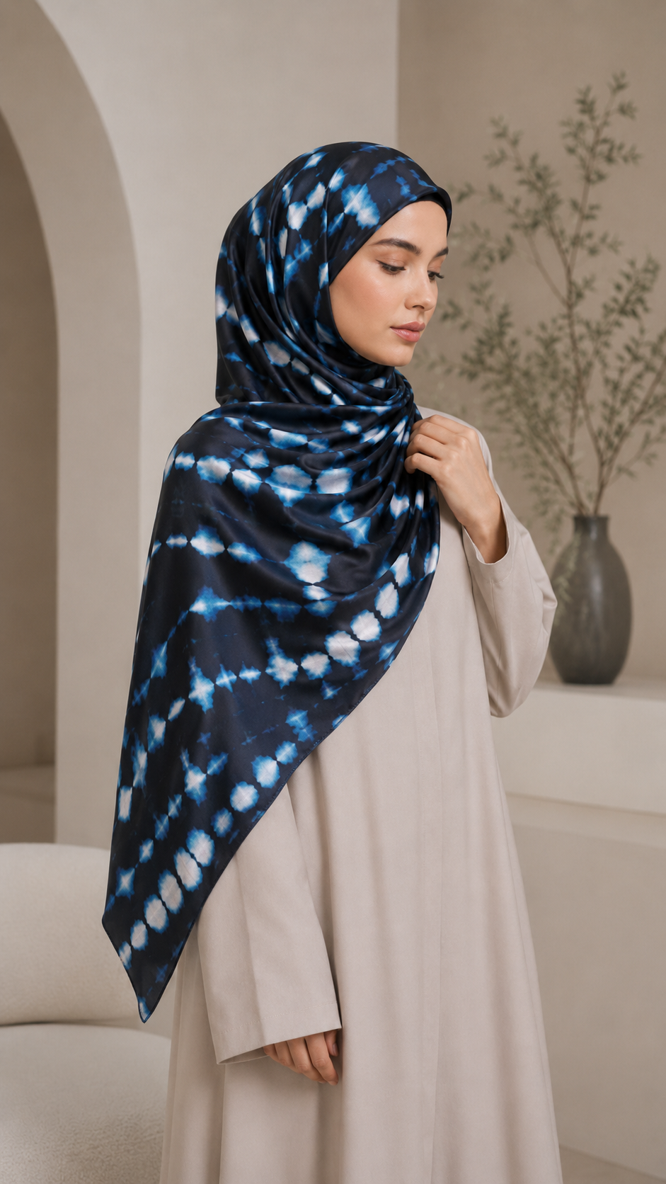 RY240 Black Blue Tie-Dye Liquid Jersey Hijab Scarf – Lightweight Stretch Drape Headscarf