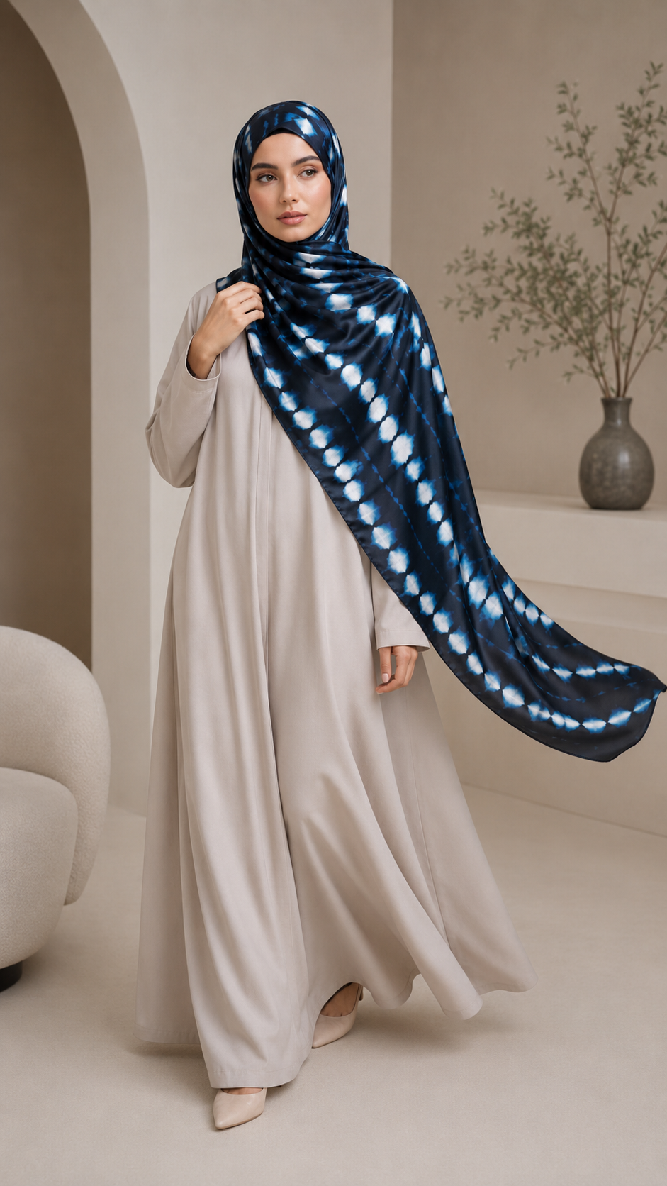 RY240 Black Blue Tie-Dye Liquid Jersey Hijab Scarf – Lightweight Stretch Drape Headscarf
