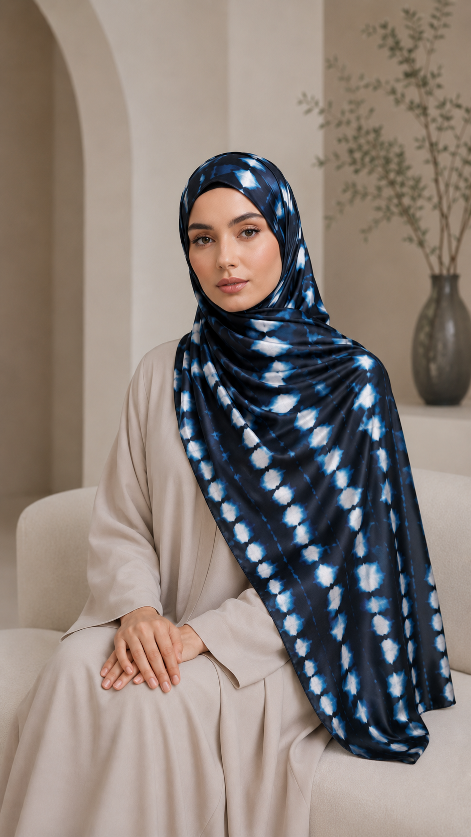 RY240 Black Blue Tie-Dye Liquid Jersey Hijab Scarf – Lightweight Stretch Drape Headscarf