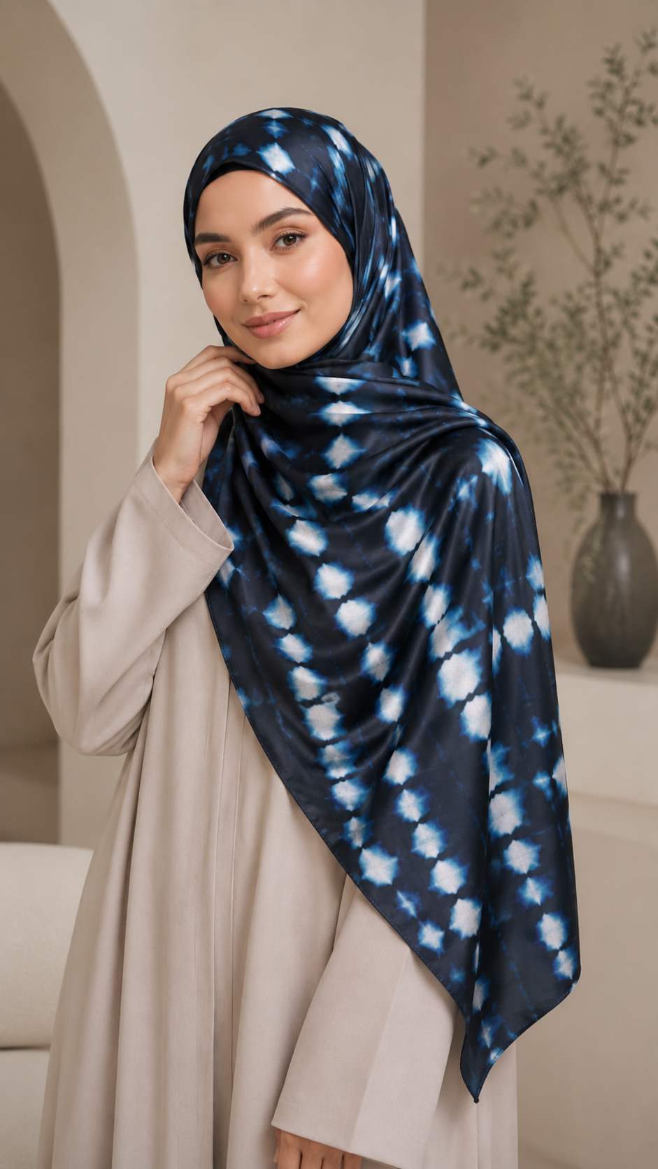 RY240 Black Blue Tie-Dye Liquid Jersey Hijab Scarf – Lightweight Stretch Drape Headscarf