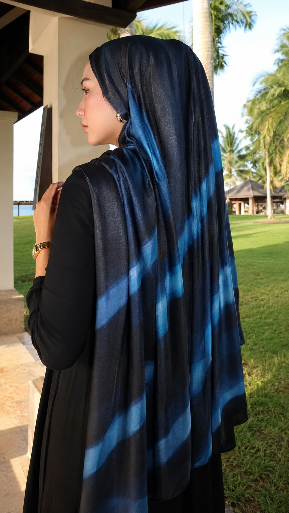 RY216 Midnight Ocean Printed Jersey Hijab – Soft Premium Drape Scarf