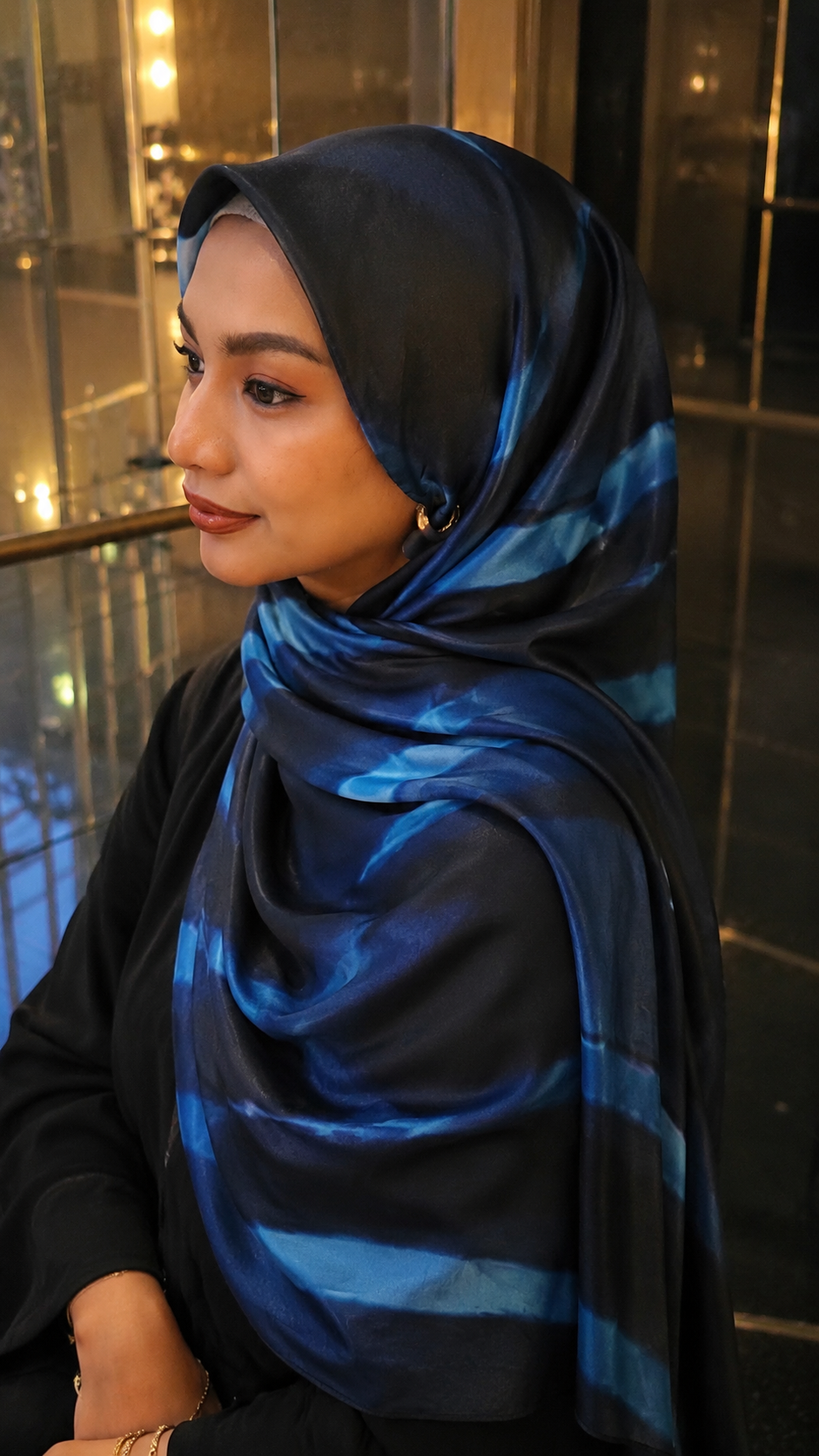 RY216 Midnight Ocean Printed Jersey Hijab – Soft Premium Drape Scarf