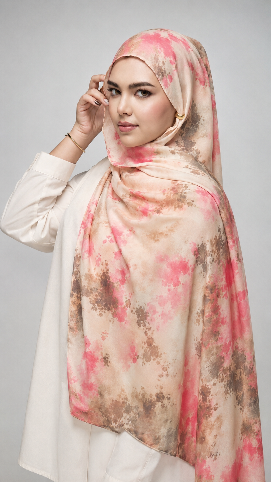 RY217 Blush Pink Printed Liquid Jersey Hijab – Soft Premium Drape Scarf