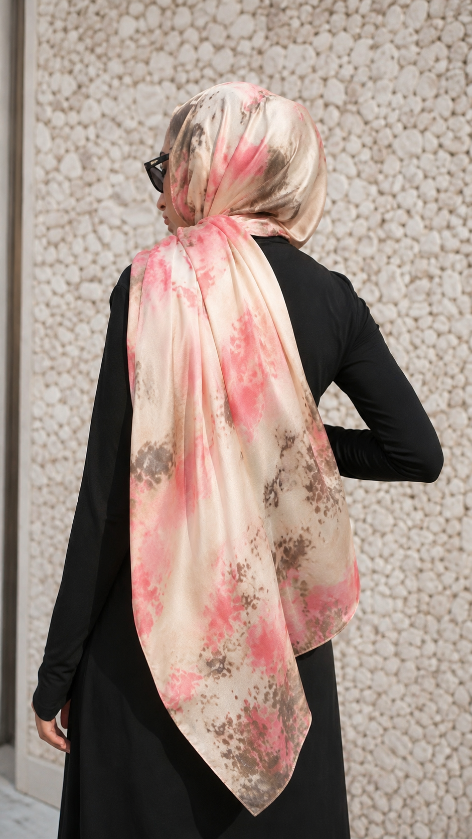RY217 Blush Pink Printed Liquid Jersey Hijab – Soft Premium Drape Scarf
