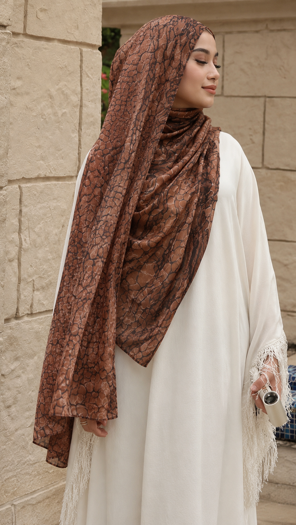 RY219 Mocha Brown Animal Print Liquid Jersey Hijab – Soft Premium Drape Scarf