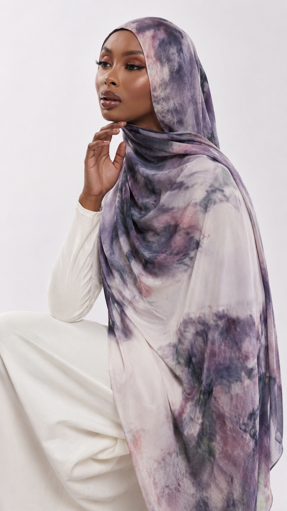 RY220 Smoky Purple Printed Liquid Jersey Hijab – Soft Premium Drape Scarf