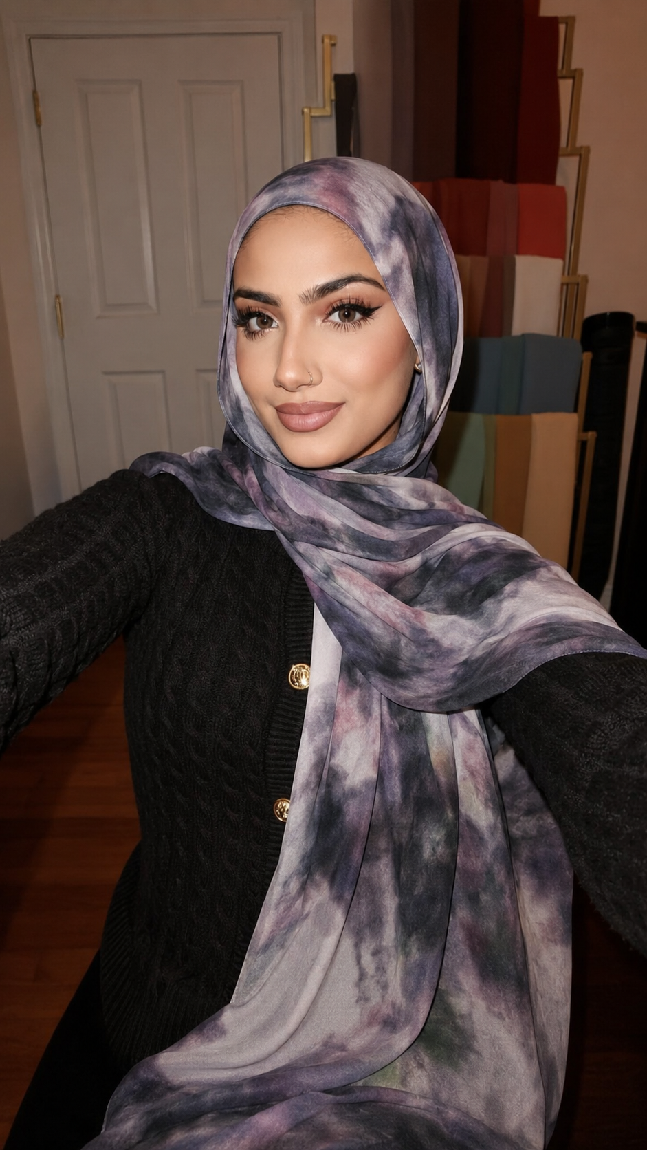 RY220 Smoky Purple Printed Liquid Jersey Hijab – Soft Premium Drape Scarf