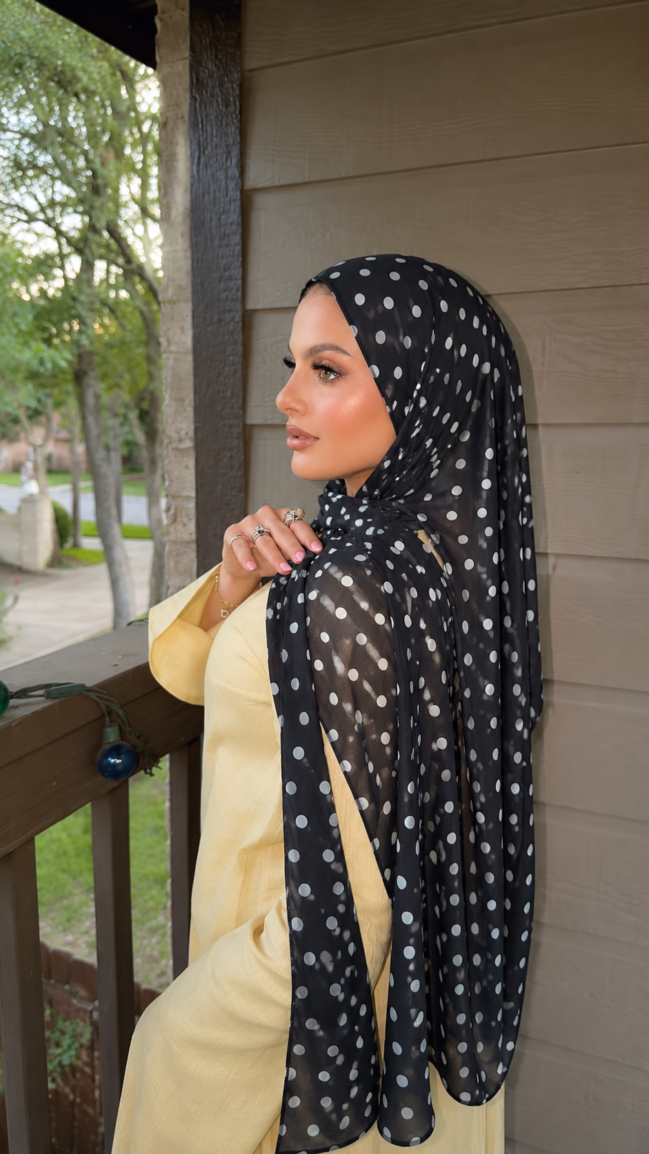 RY221 Black Polka Dot Printed Liquid Jersey Hijab – Soft Premium Drape Scarf