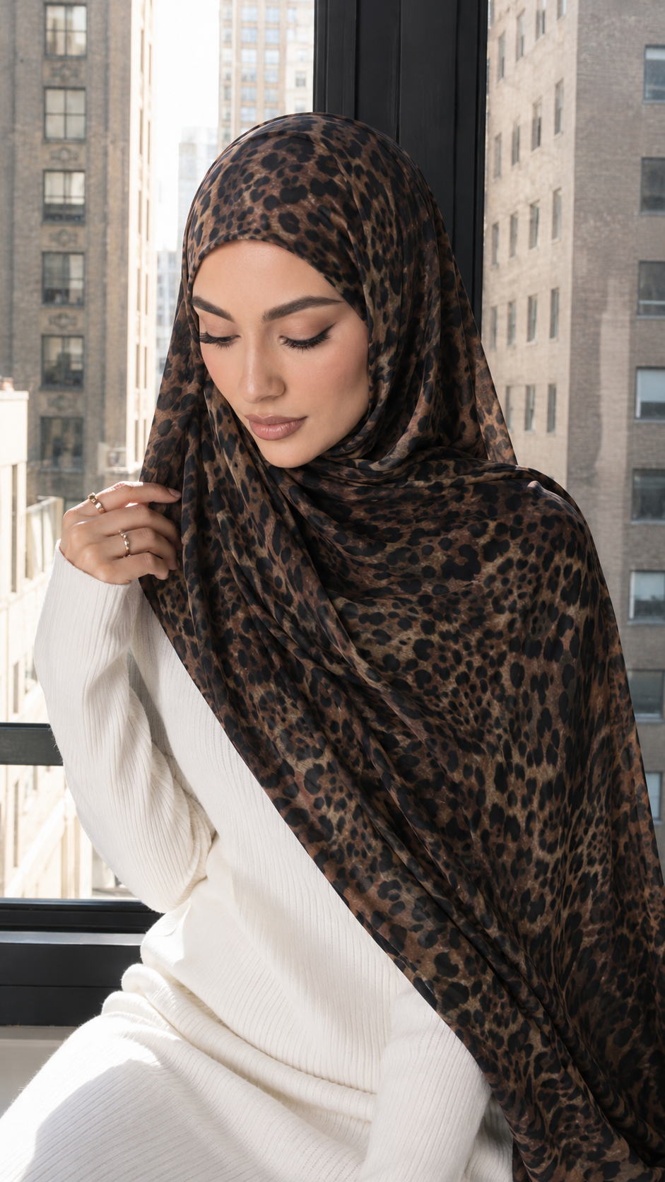 RY222 Brown Leopard Print Liquid Jersey Hijab – Soft Premium Drape Scarf