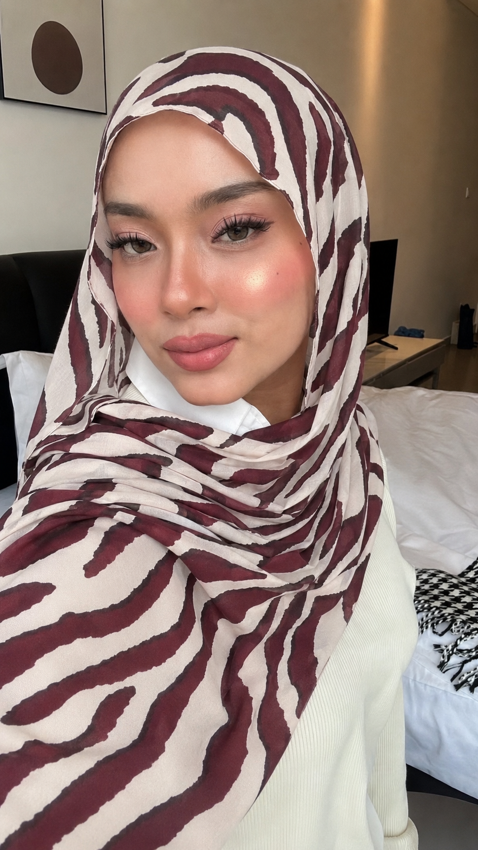 RY223 Burgundy Zebra Print Liquid Jersey Hijab – Soft Premium Drape Scarf