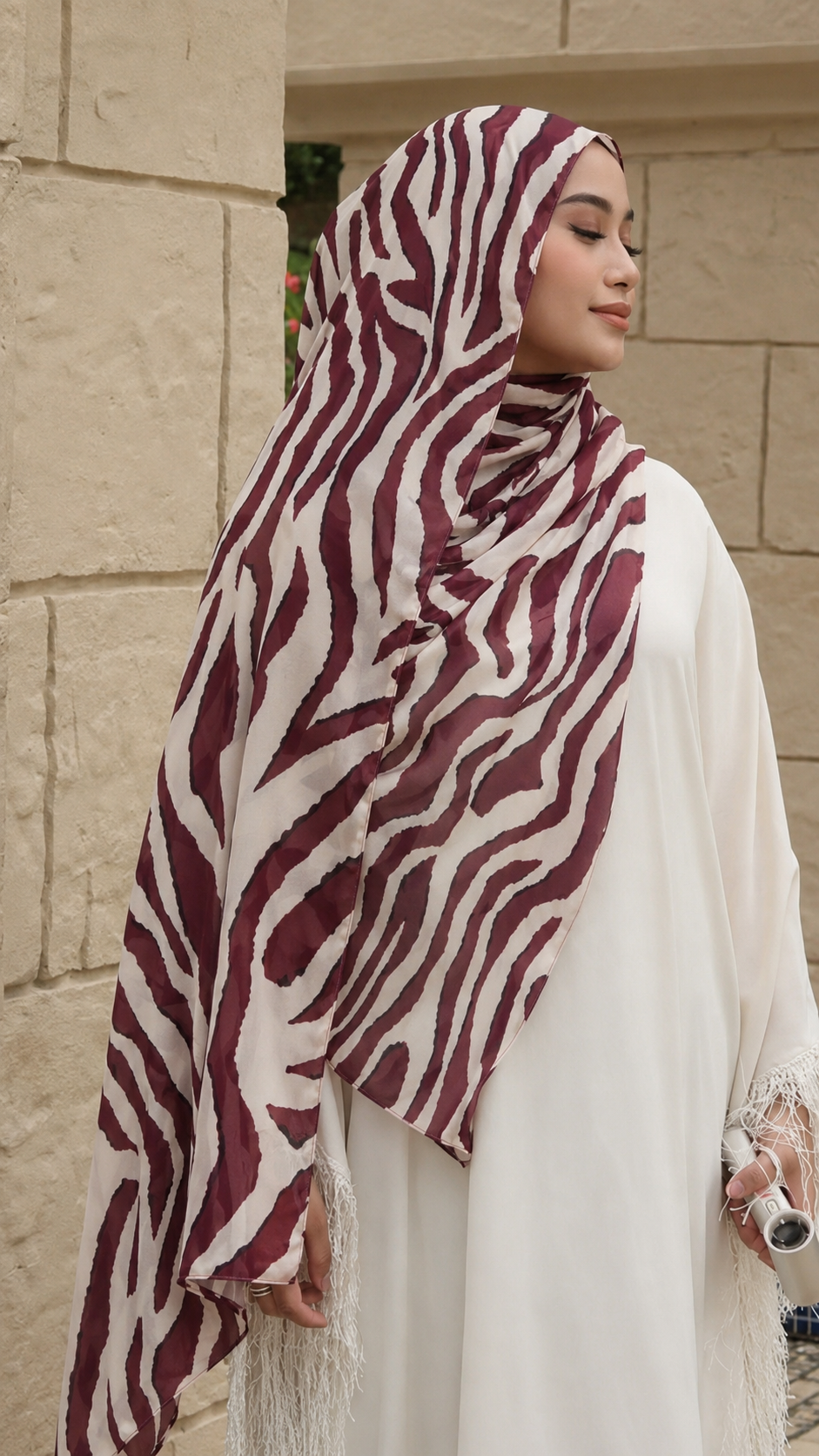 RY223 Burgundy Zebra Print Liquid Jersey Hijab – Soft Premium Drape Scarf