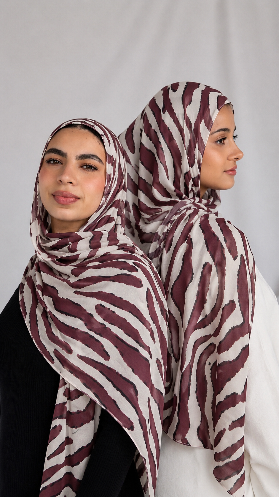 RY223 Burgundy Zebra Print Liquid Jersey Hijab – Soft Premium Drape Scarf