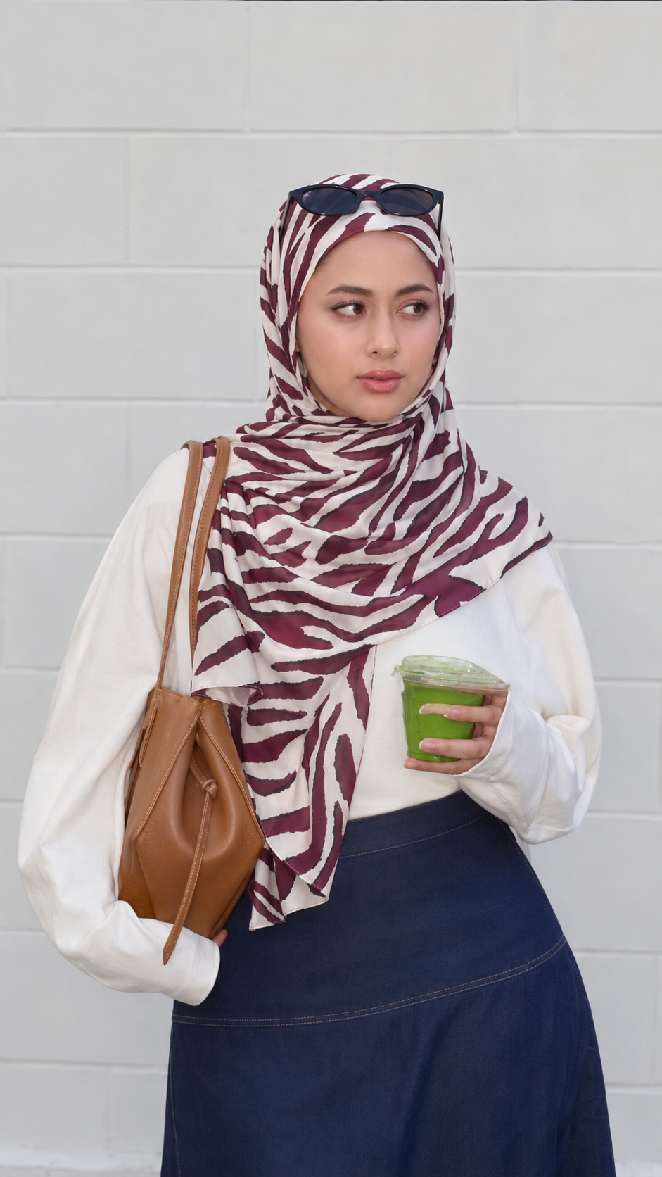 RY223 Burgundy Zebra Print Liquid Jersey Hijab – Soft Premium Drape Scarf