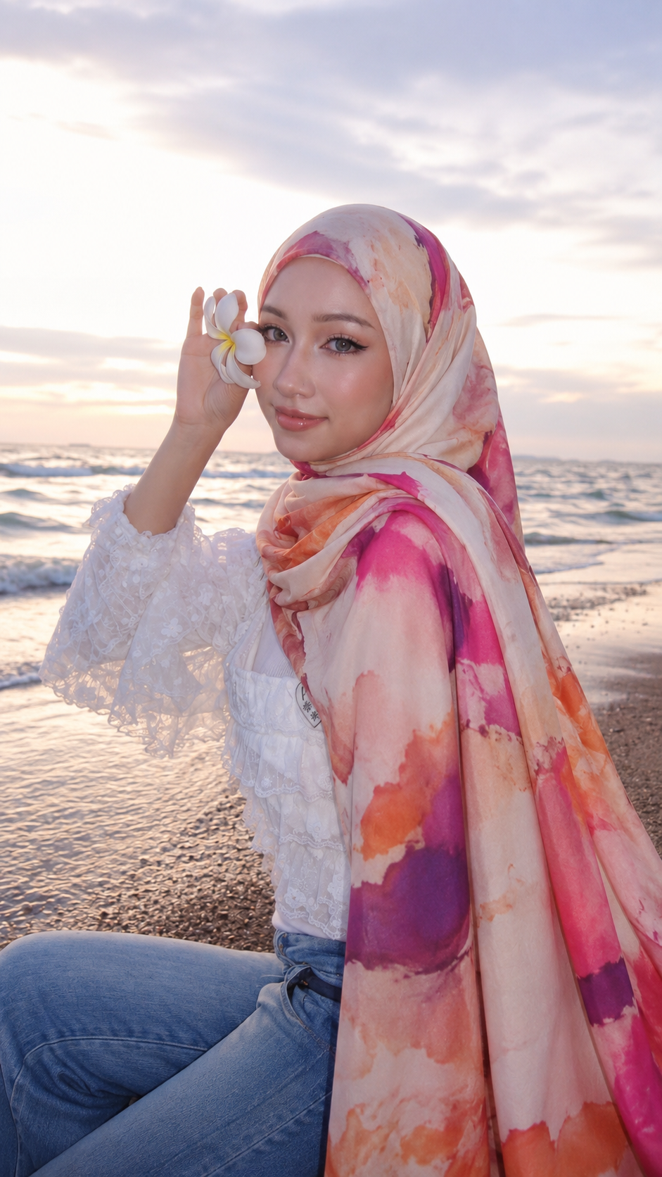 RY224 Coral Burgundy Watercolor Printed Liquid Jersey Hijab – Soft Premium Drape Scarf