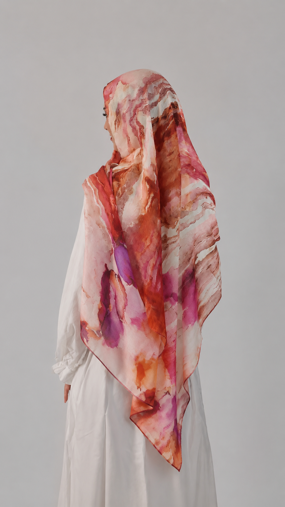 RY224 Coral Burgundy Watercolor Printed Liquid Jersey Hijab – Soft Premium Drape Scarf