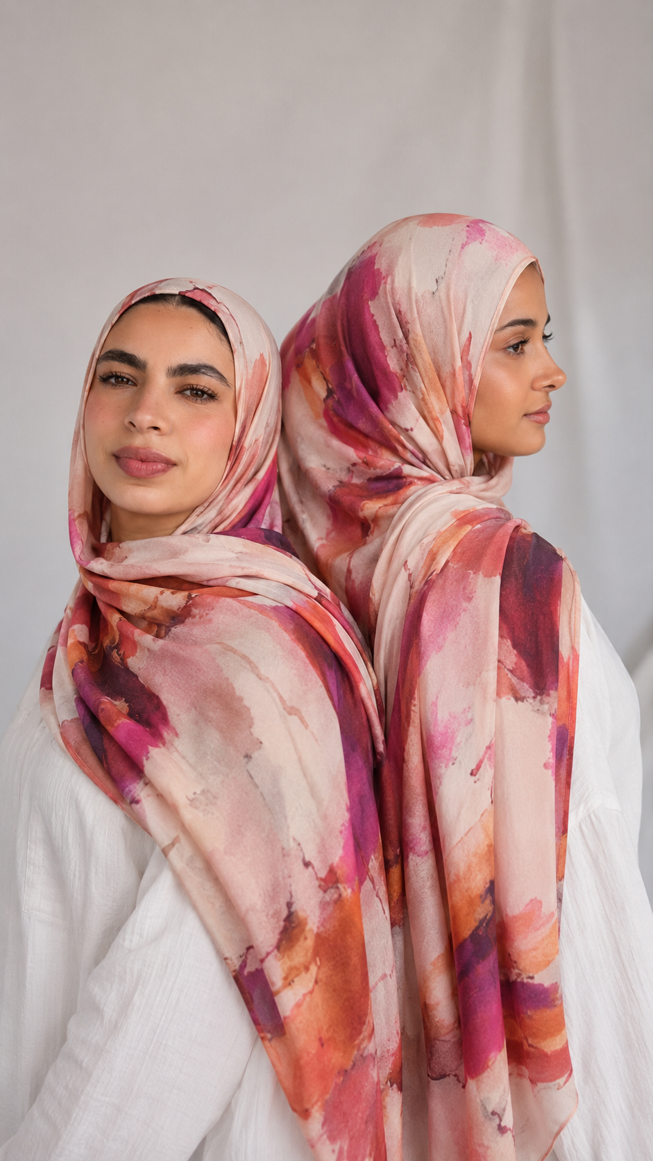 RY224 Coral Burgundy Watercolor Printed Liquid Jersey Hijab – Soft Premium Drape Scarf