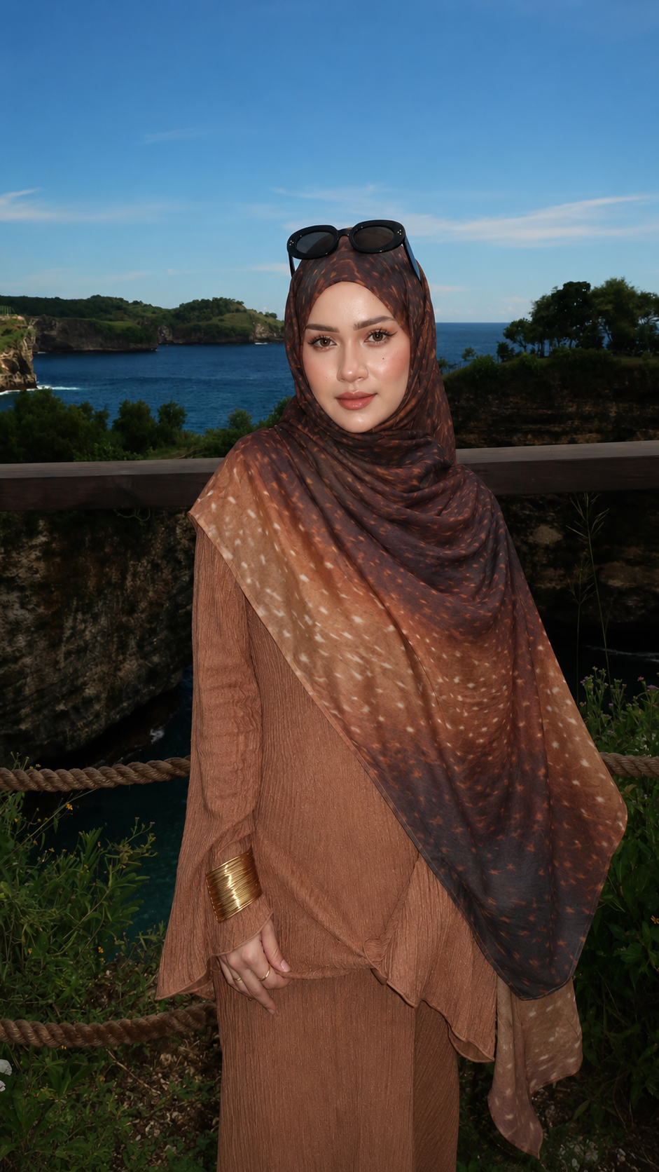 RY225 Amber Mocha Printed Liquid Jersey Hijab – Soft Premium Drape Scarf