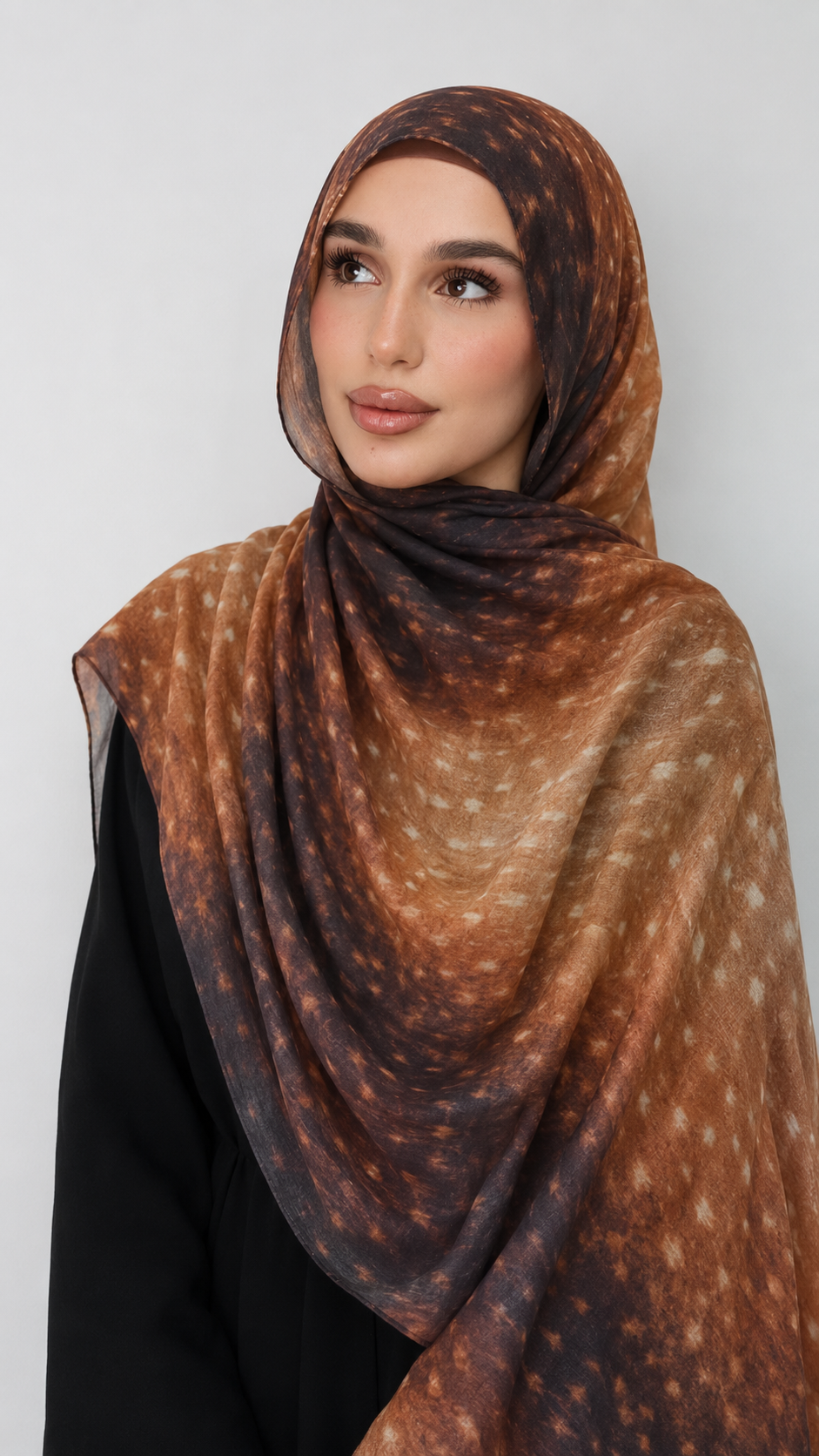 RY225 Amber Mocha Printed Liquid Jersey Hijab – Soft Premium Drape Scarf