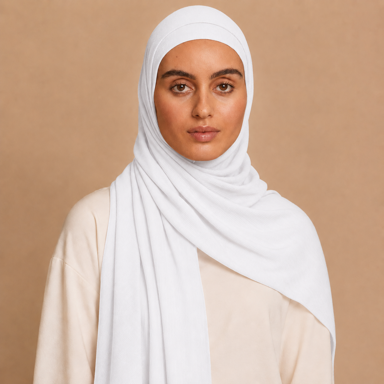 RY216 White Bamboo Jersey Ribbed Hijab Scarf – Soft Stretch Breathable Headscarf