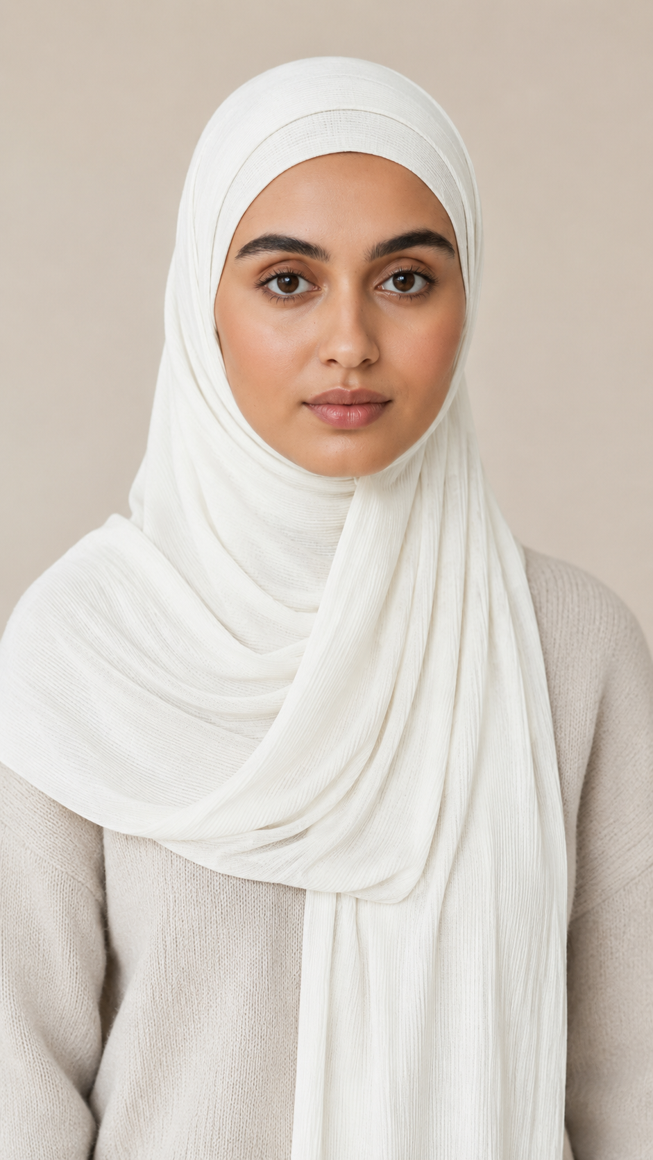 RY217 Ivory White Cotton Ribbed Jersey Hijab Scarf – Soft Stretch Breathable Headscarf