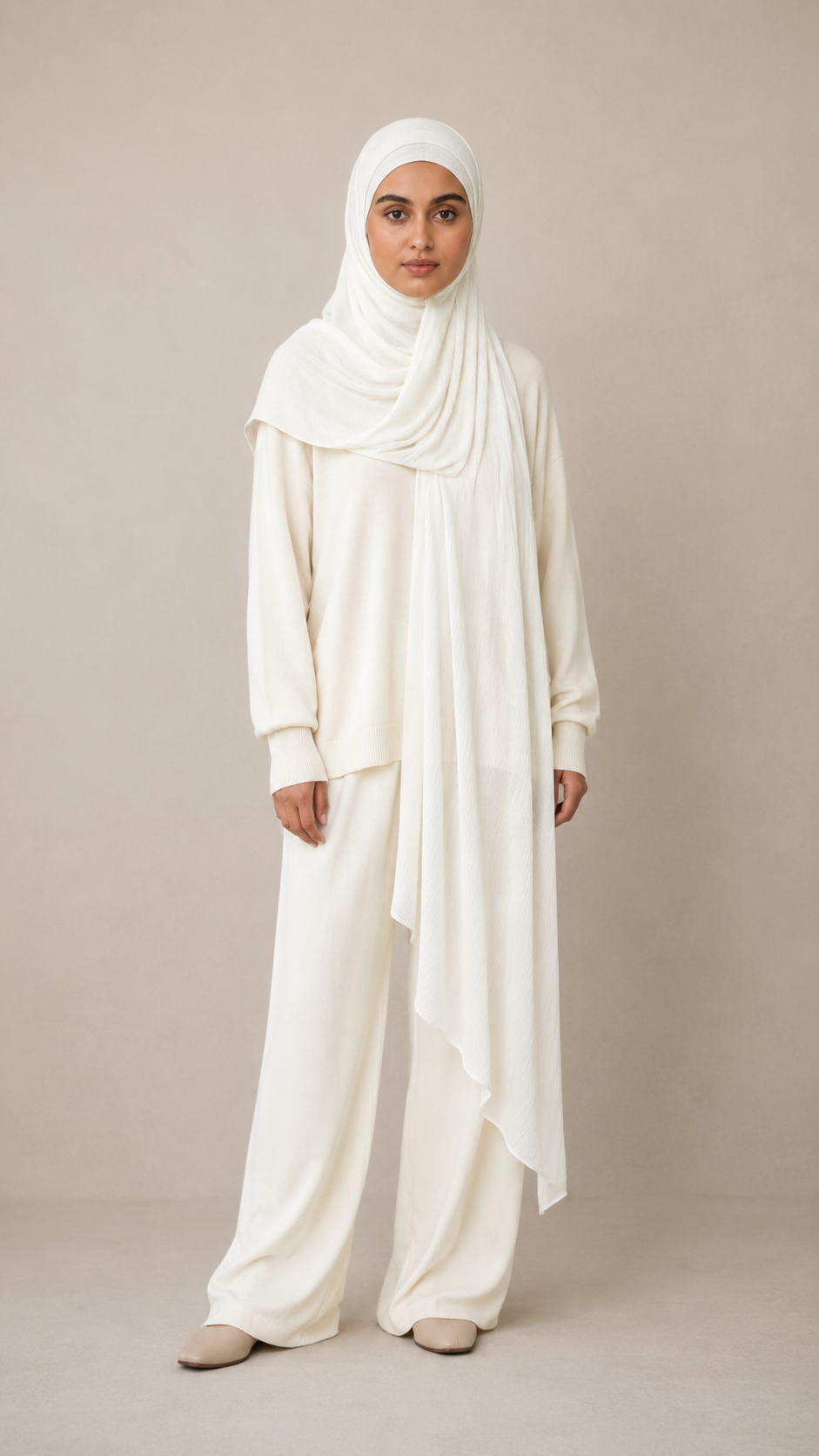 RY217 Ivory White Cotton Ribbed Jersey Hijab Scarf – Soft Stretch Breathable Headscarf