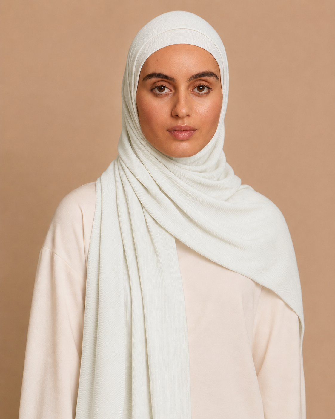 RY217 Ivory White Cotton Ribbed Jersey Hijab Scarf – Soft Stretch Breathable Headscarf