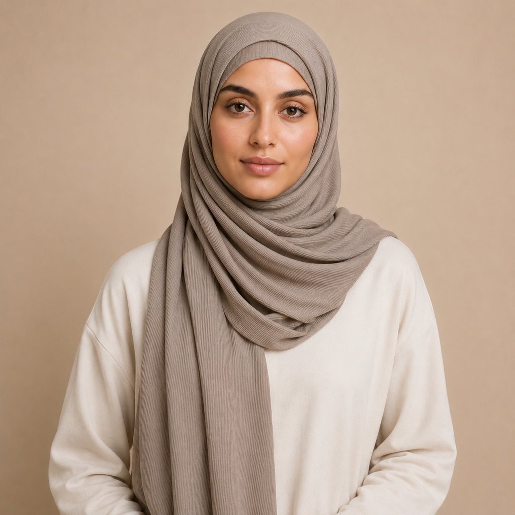 RY222 Mushroom Taupe Cotton Ribbed Jersey Hijab Scarf – Soft Stretch Breathable Headscarf