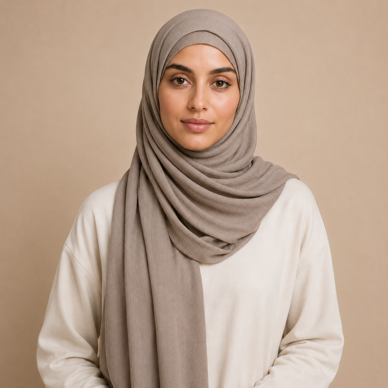RY222 Mushroom Taupe Cotton Ribbed Jersey Hijab Scarf – Soft Stretch Breathable Headscarf