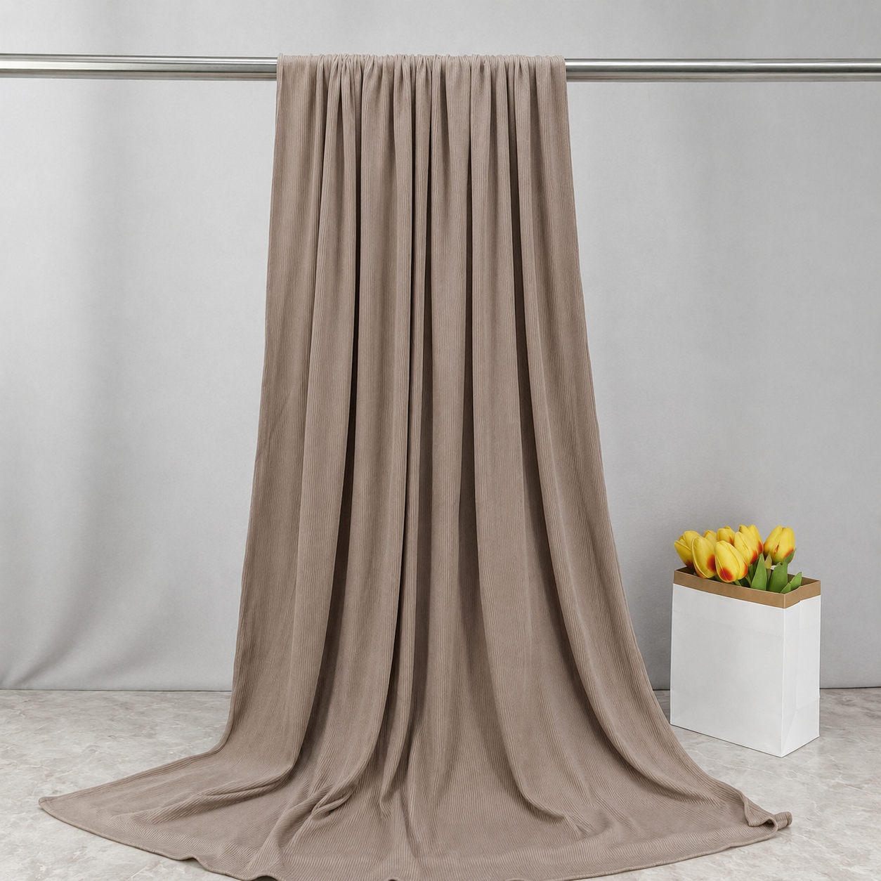 RY222 Mushroom Taupe Cotton Ribbed Jersey Hijab Scarf – Soft Stretch Breathable Headscarf