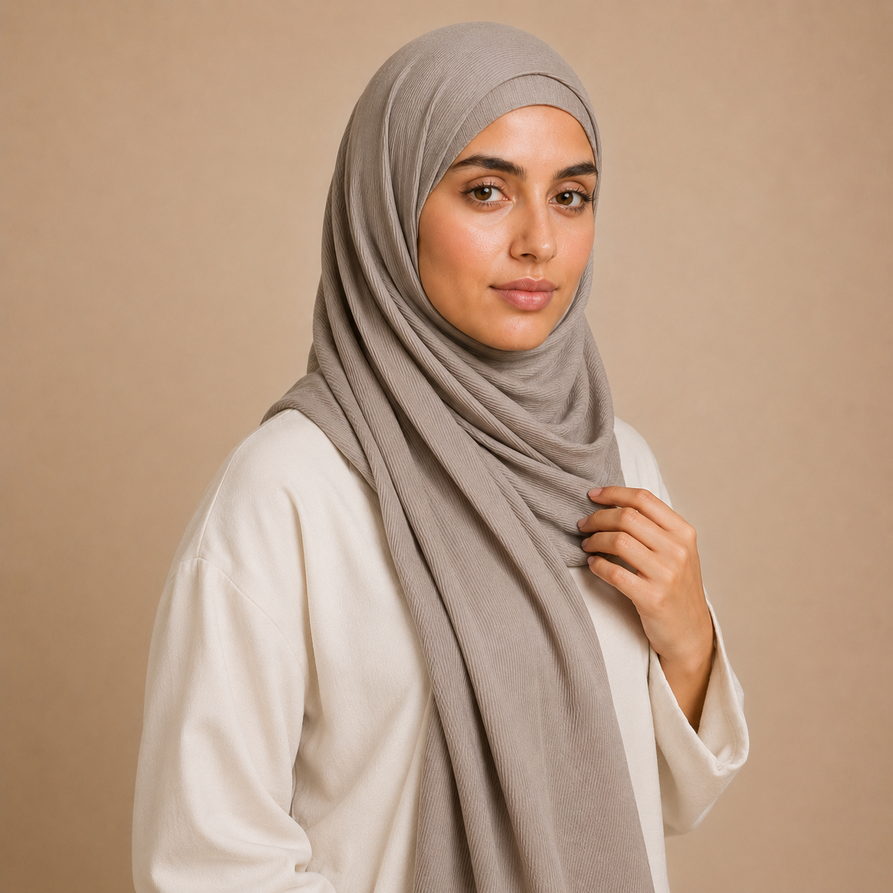 RY222 Mushroom Taupe Cotton Ribbed Jersey Hijab Scarf – Soft Stretch Breathable Headscarf