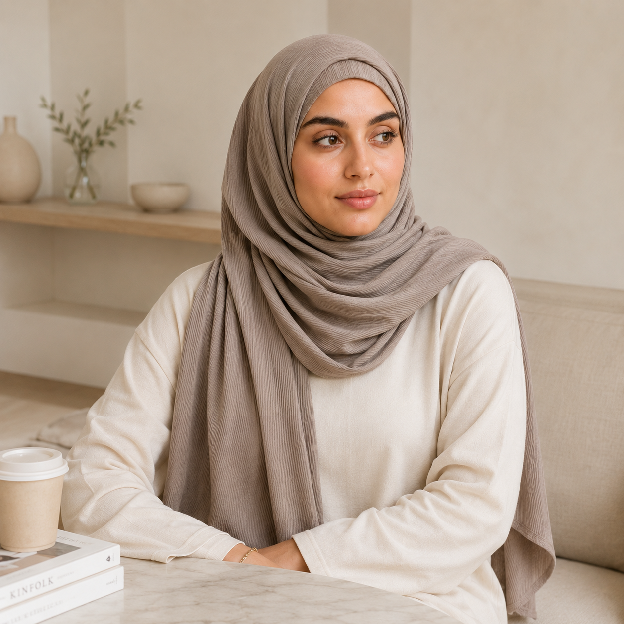 RY222 Mushroom Taupe Cotton Ribbed Jersey Hijab Scarf – Soft Stretch Breathable Headscarf