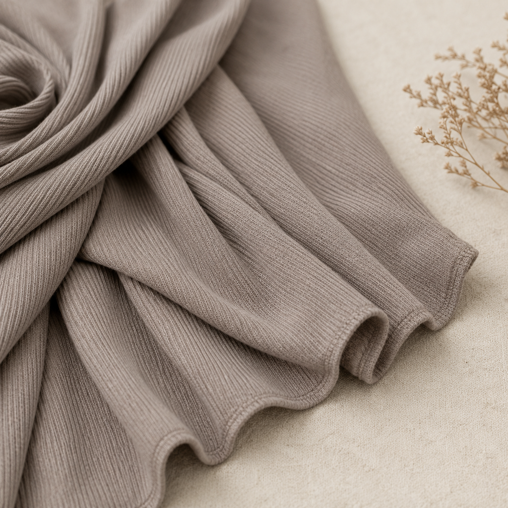 RY222 Mushroom Taupe Cotton Ribbed Jersey Hijab Scarf – Soft Stretch Breathable Headscarf