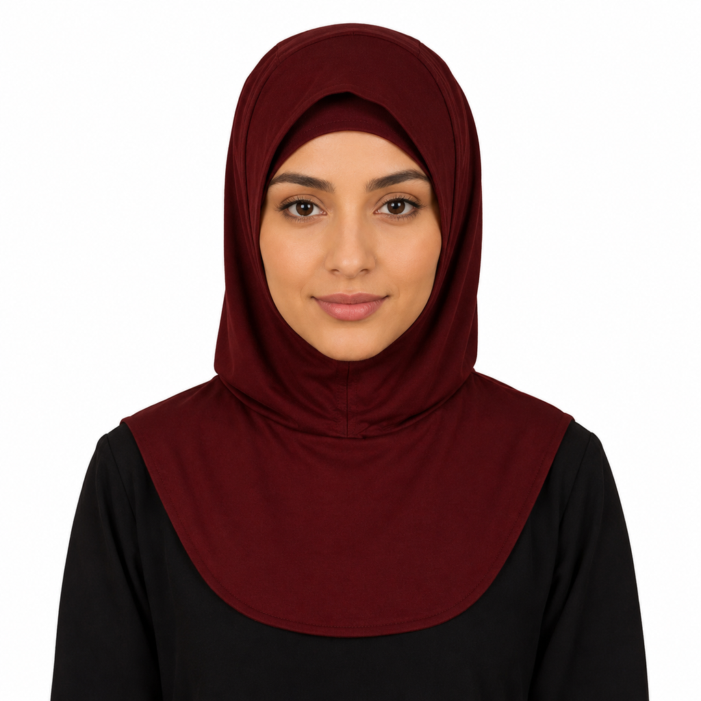 RY210 Burgundy Mercerized Cotton Full Coverage Hijab Cap – Sun Protection Headscarf