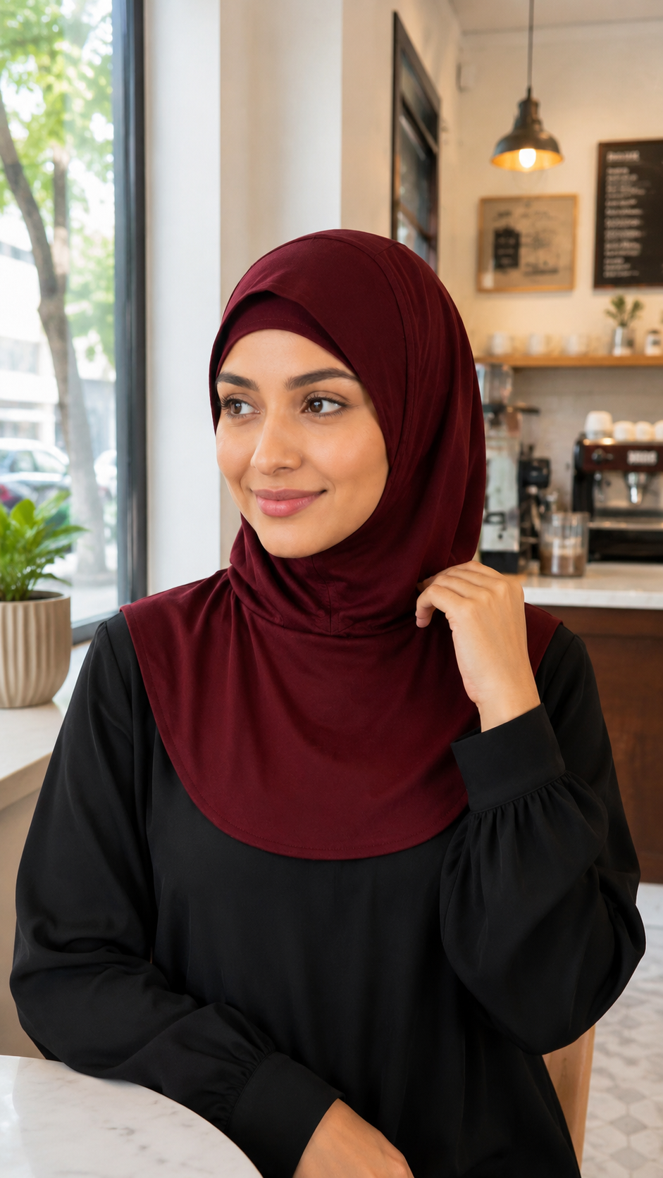 RY210 Burgundy Mercerized Cotton Full Coverage Hijab Cap – Sun Protection Headscarf