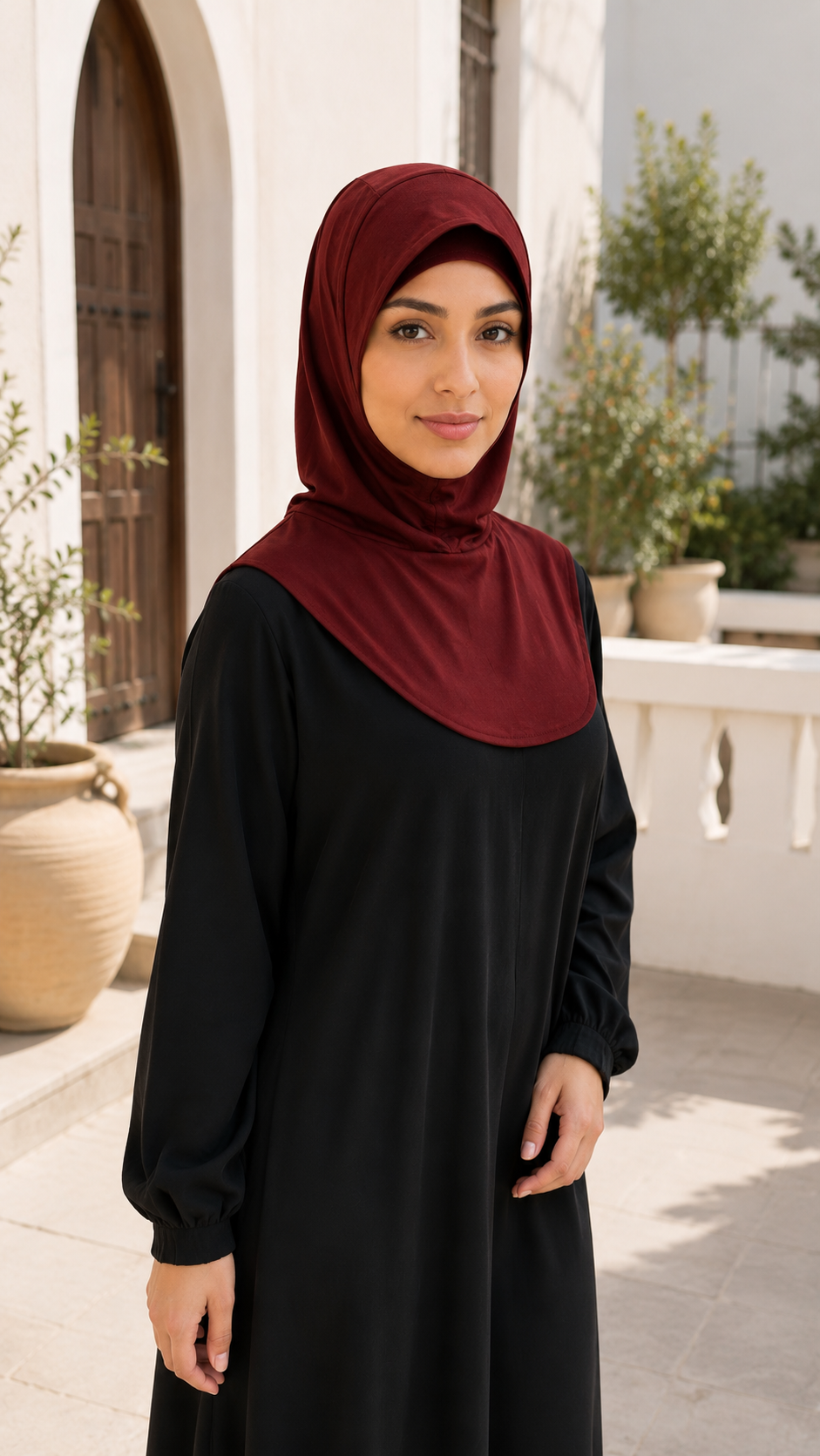 RY210 Burgundy Mercerized Cotton Full Coverage Hijab Cap – Sun Protection Headscarf