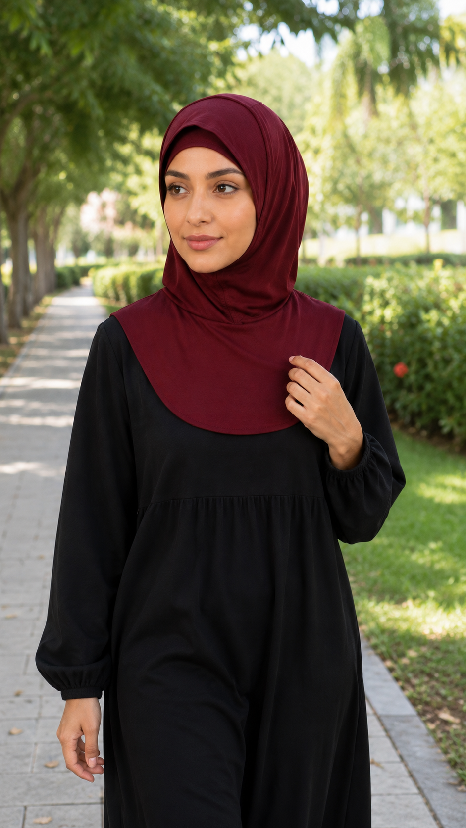 RY210 Burgundy Mercerized Cotton Full Coverage Hijab Cap – Sun Protection Headscarf