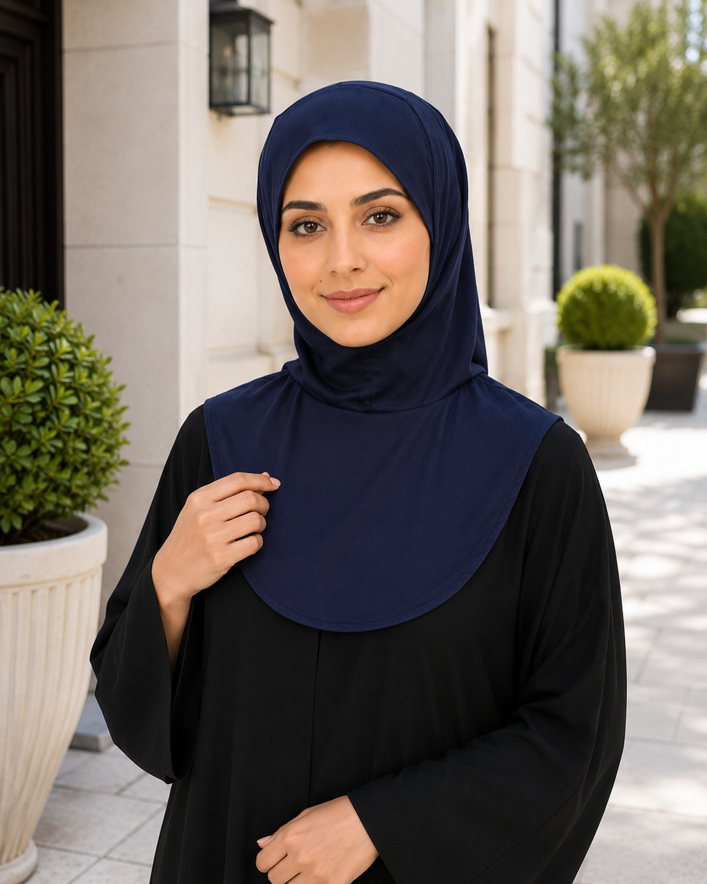 RY211 Navy Mercerized Cotton Full Coverage Hijab Cap – Sun Protection Headscarf